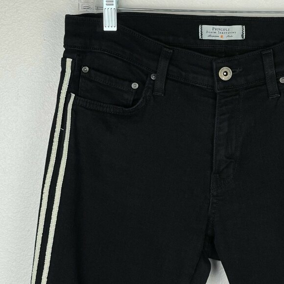 Principle Denim Jeans Womens Sz 29 Optimist Crop Side Panel Stretch Denim Black - Picture 3 of 8